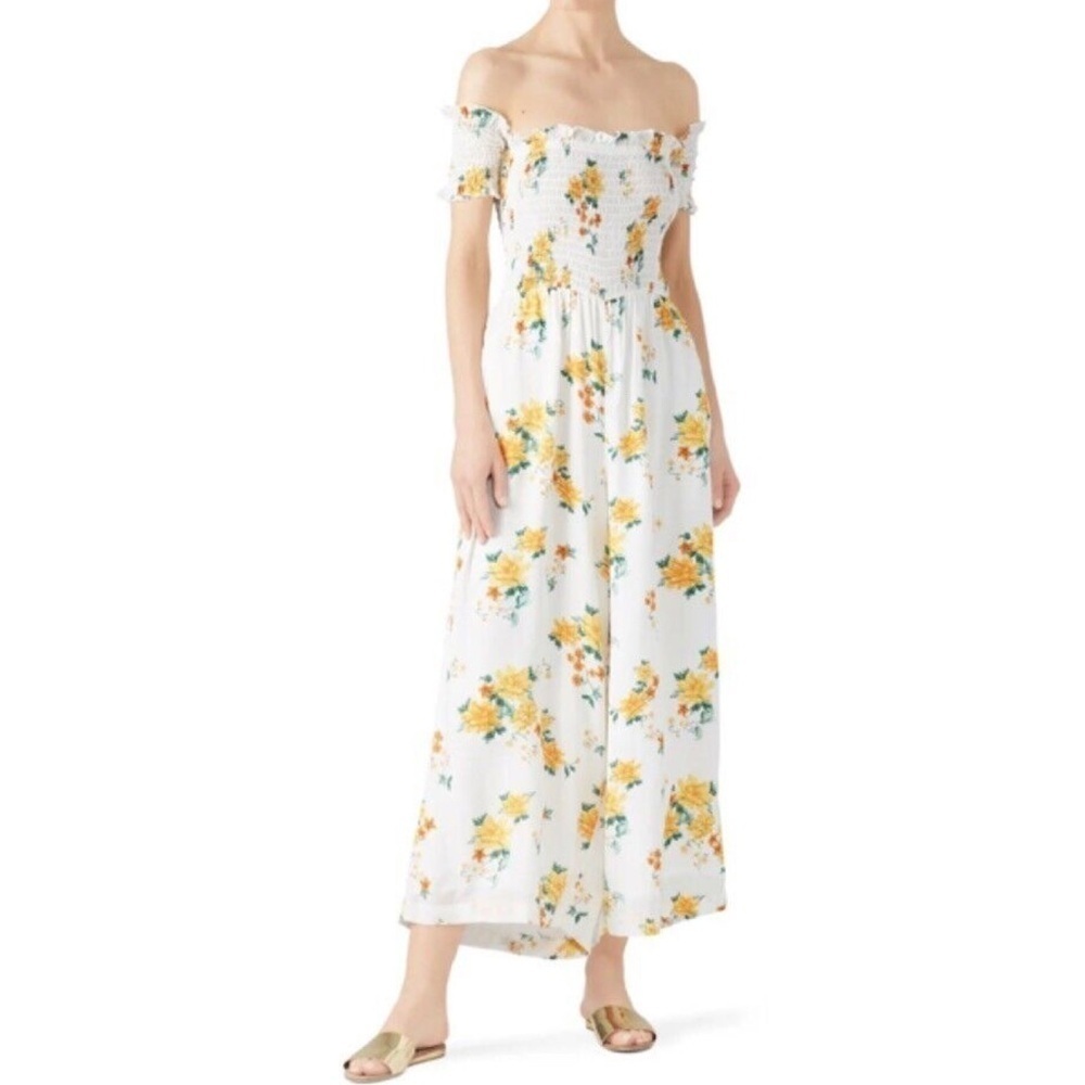 Minkpink Sz S smocked‎ off the shoulder wide leg floral bloom print pantsuit